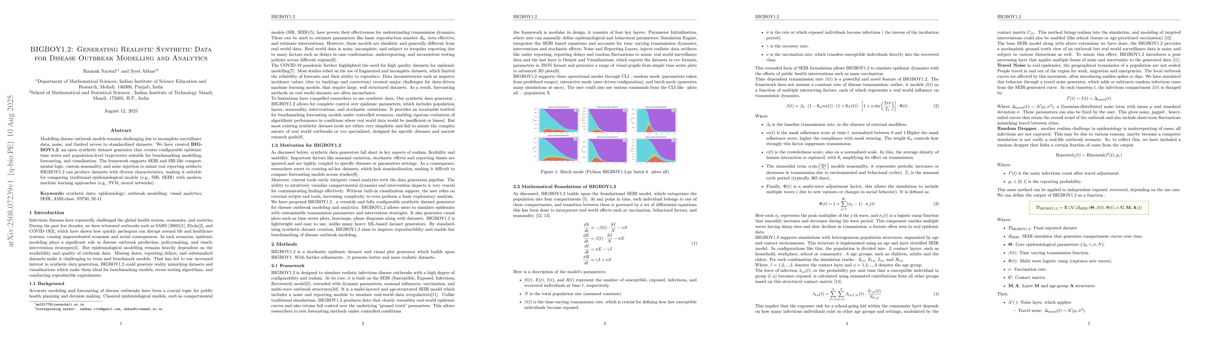 Thumbnail for BIGBOY1.2: Generating Realistic Synthetic Data for Disease Outbreak
  Modelling and Analytics