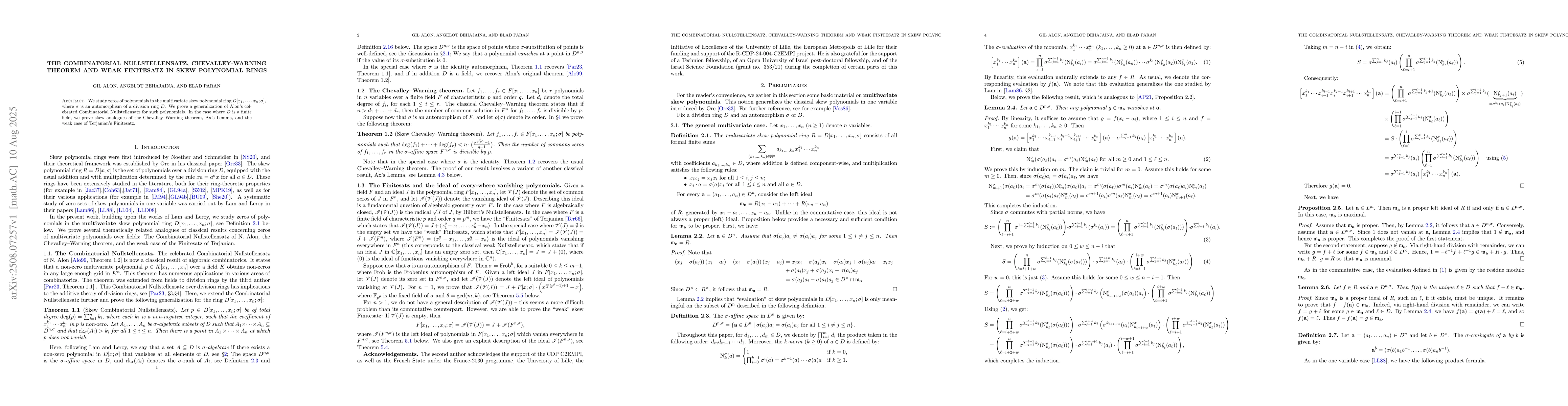 Thumbnail for The Combinatorial Nullstellensatz, Chevalley-Warning Theorem and weak
  Finitesatz in skew polynomial rings