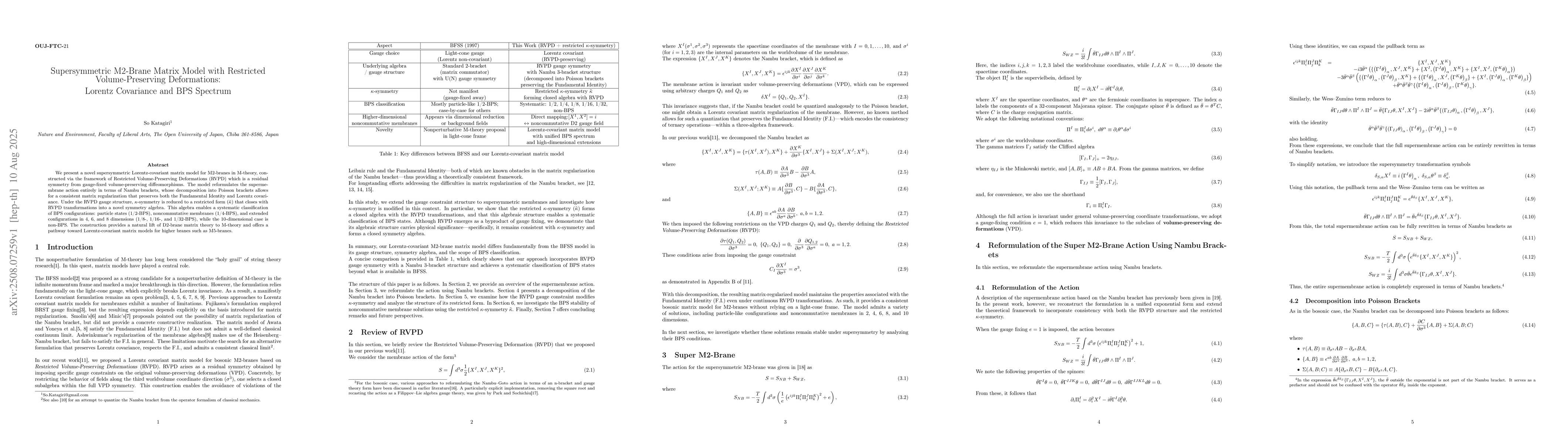 Thumbnail for Supersymmetric M2-Brane Matrix Model with Restricted Volume-Preserving
  Deformations: Lorentz Covariance and BPS Spectrum