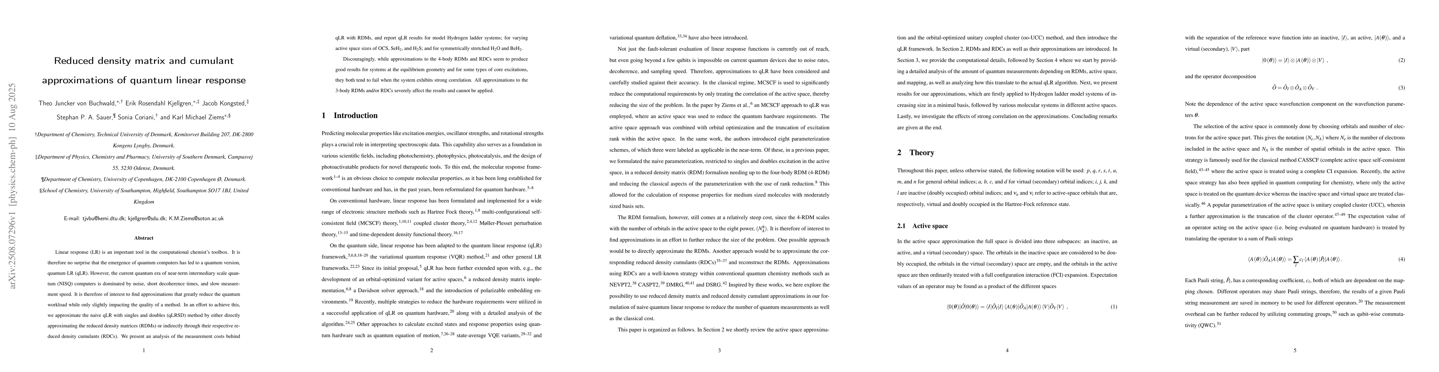 Thumbnail for Reduced density matrix and cumulant approximations of quantum linear
  response