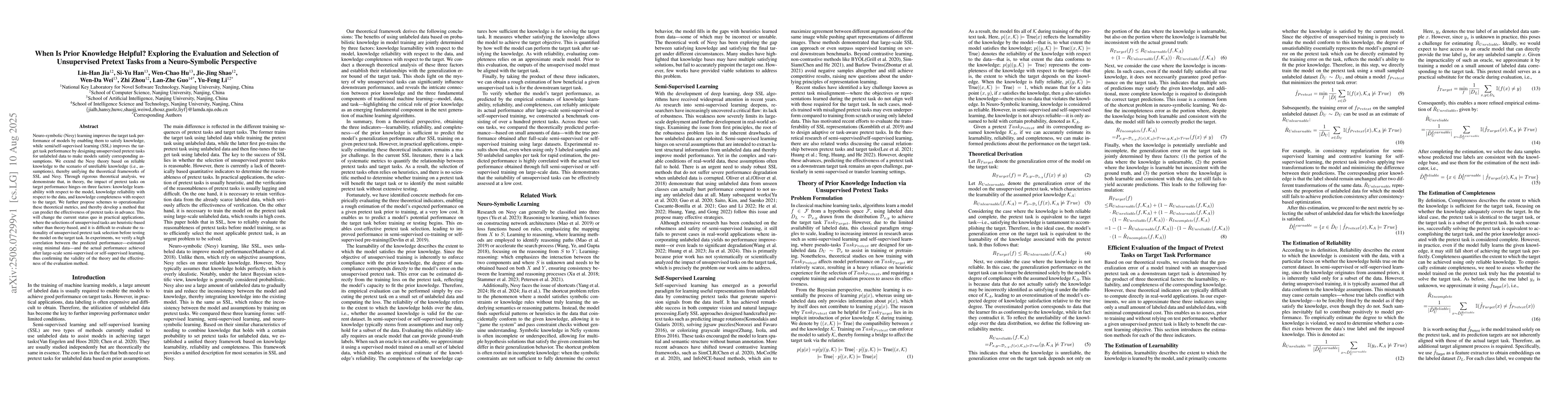 Thumbnail for When Is Prior Knowledge Helpful? Exploring the Evaluation and Selection
  of Unsupervised Pretext Tasks from a Neuro-Symbolic Perspective