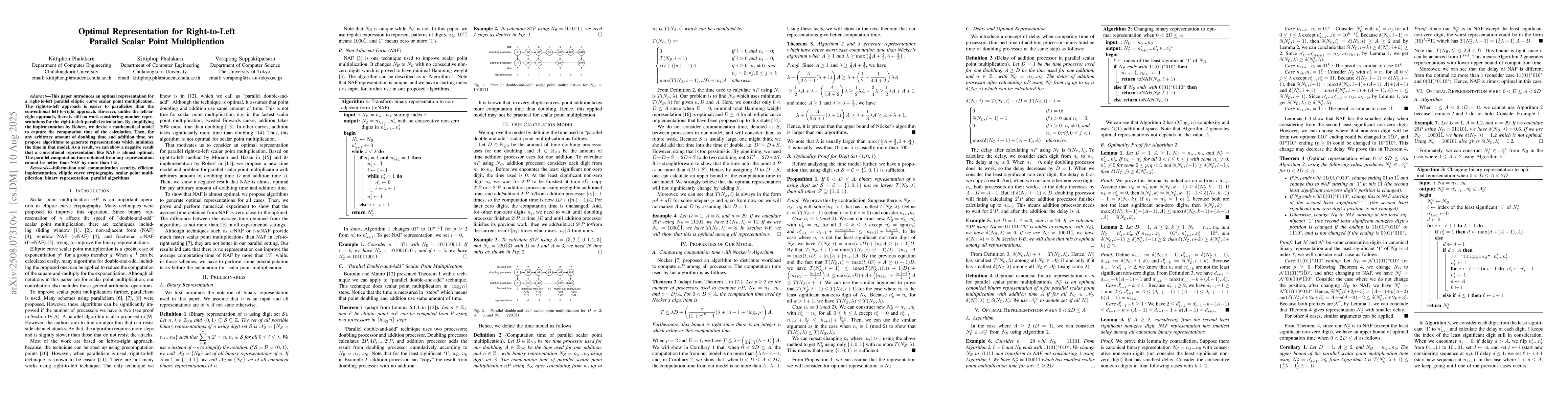 Thumbnail for Optimal Representation for Right-to-Left Parallel Scalar Point
  Multiplication