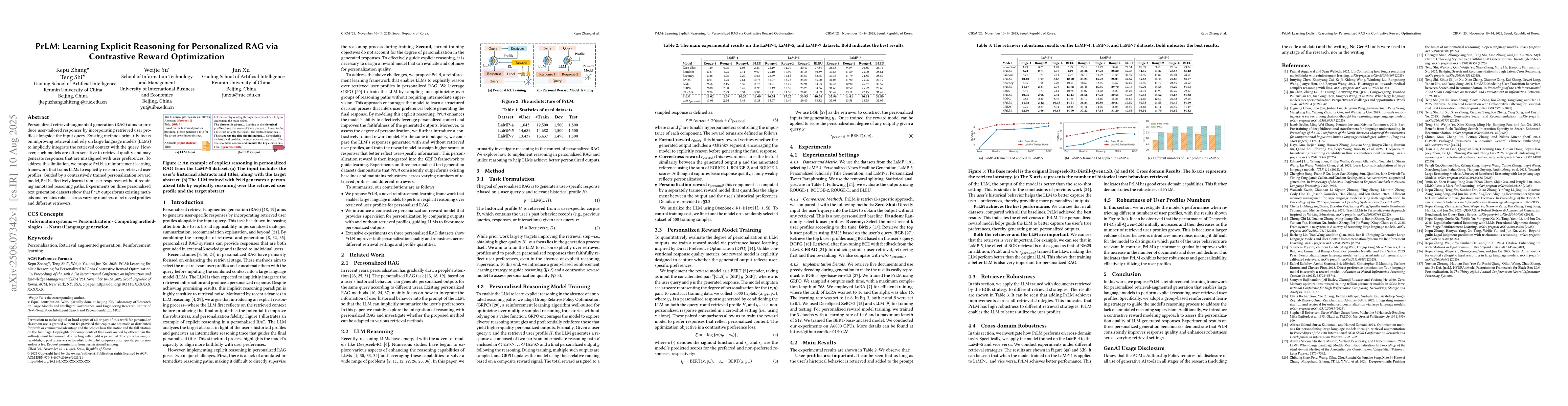 Thumbnail for PrLM: Learning Explicit Reasoning for Personalized RAG via Contrastive
  Reward Optimization