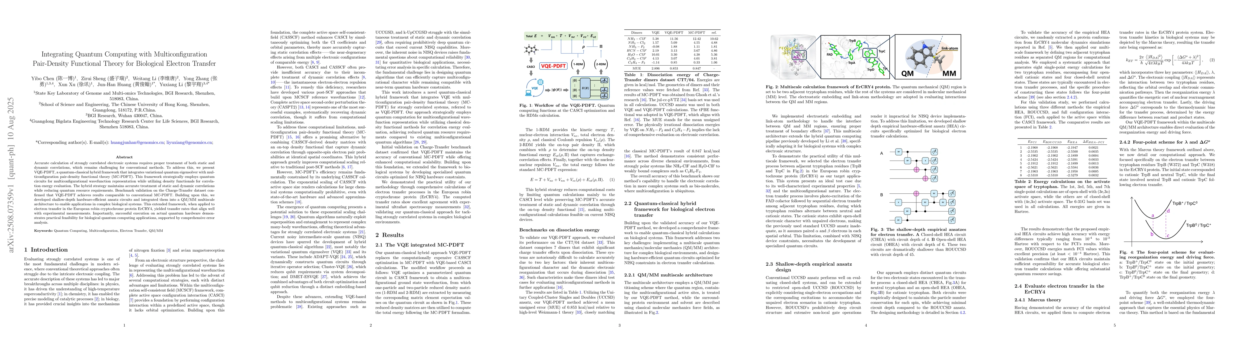 Thumbnail for Integrating Quantum Computing with Multiconfiguration Pair-Density
  Functional Theory for Biological Electron Transfer