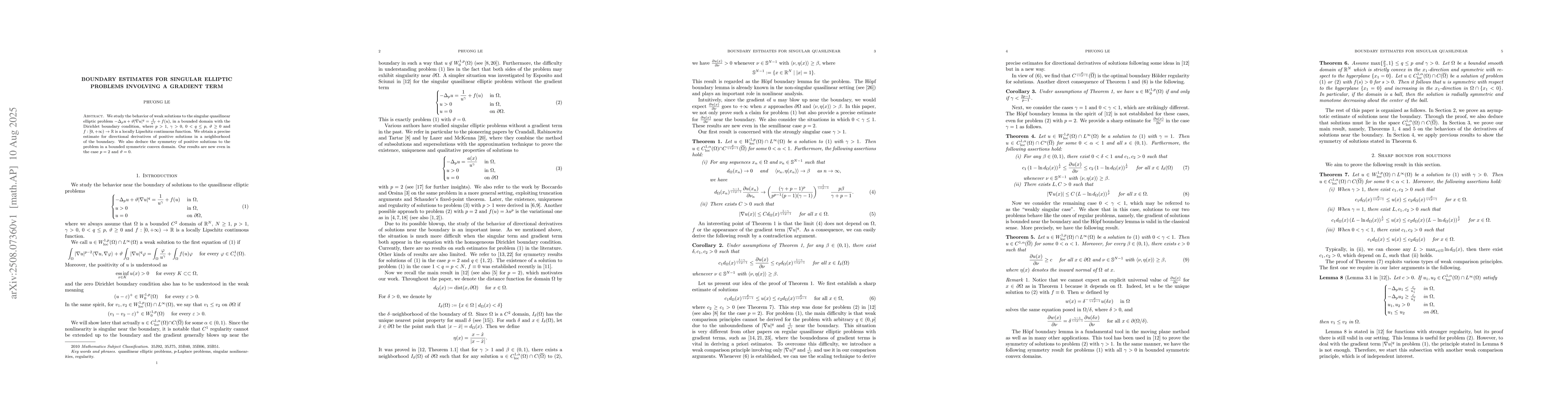 Thumbnail for Boundary estimates for singular elliptic problems involving a gradient
  term