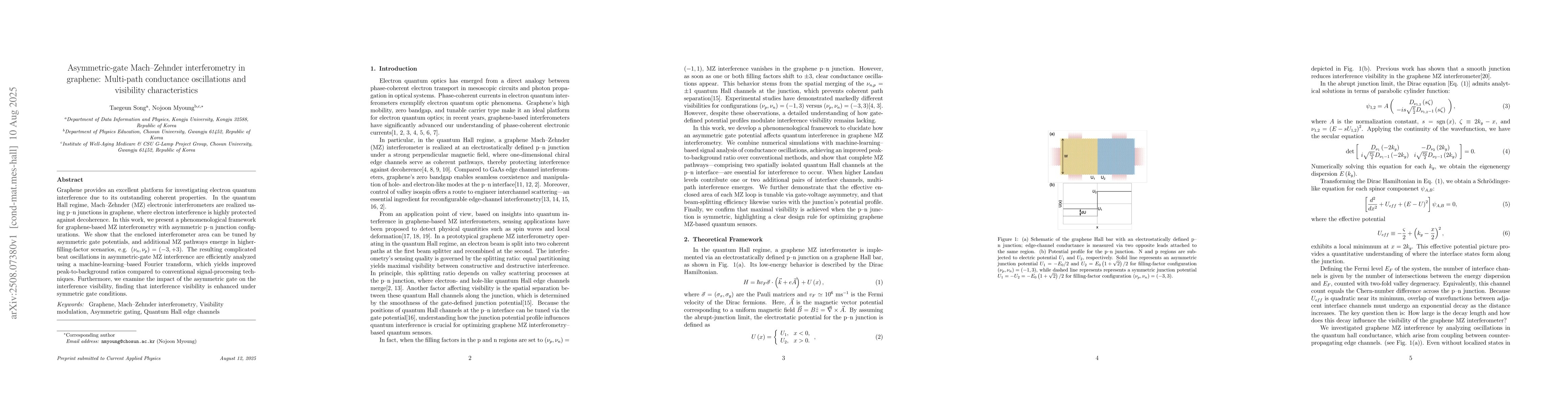 Thumbnail for Asymmetric-gate Mach--Zehnder interferometry in graphene: Multi-path
  conductance oscillations and visibility characteristics