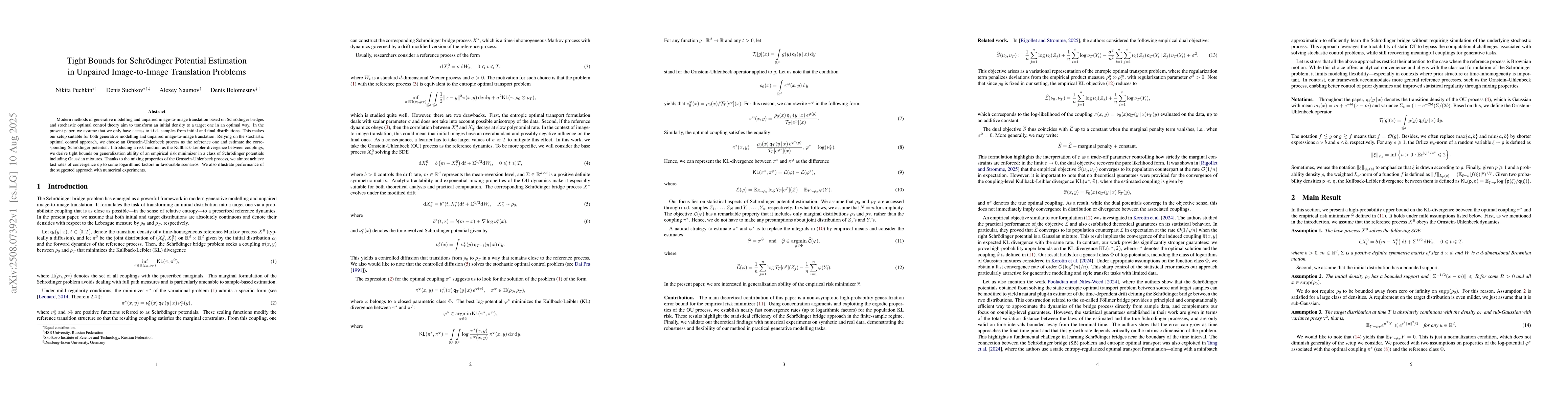 Thumbnail for Tight Bounds for Schrödinger Potential Estimation in Unpaired
  Image-to-Image Translation Problems