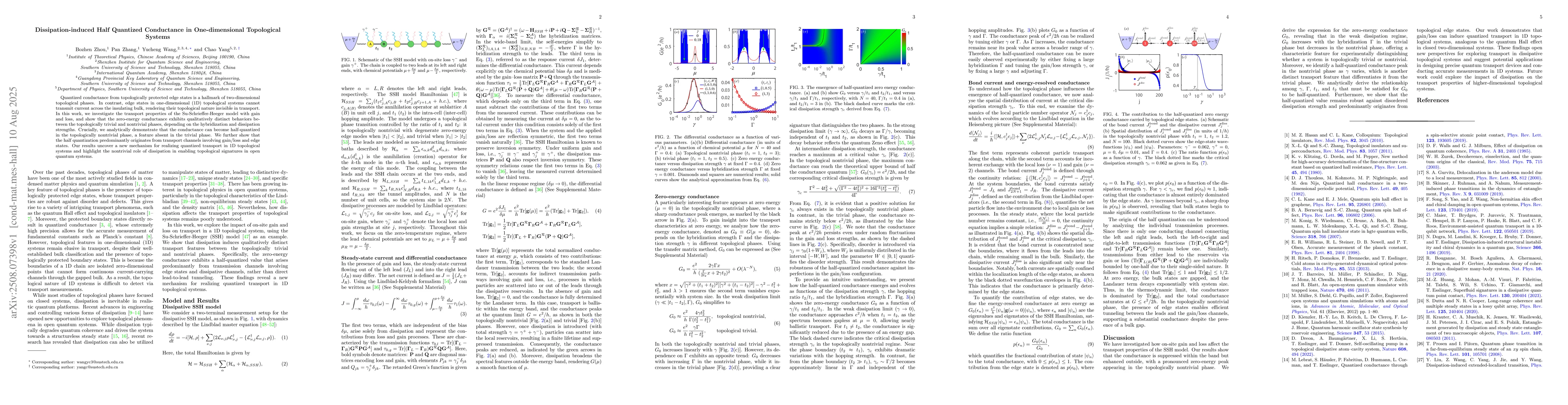 Thumbnail for Dissipation-induced Half Quantized Conductance in One-dimensional
  Topological Systems