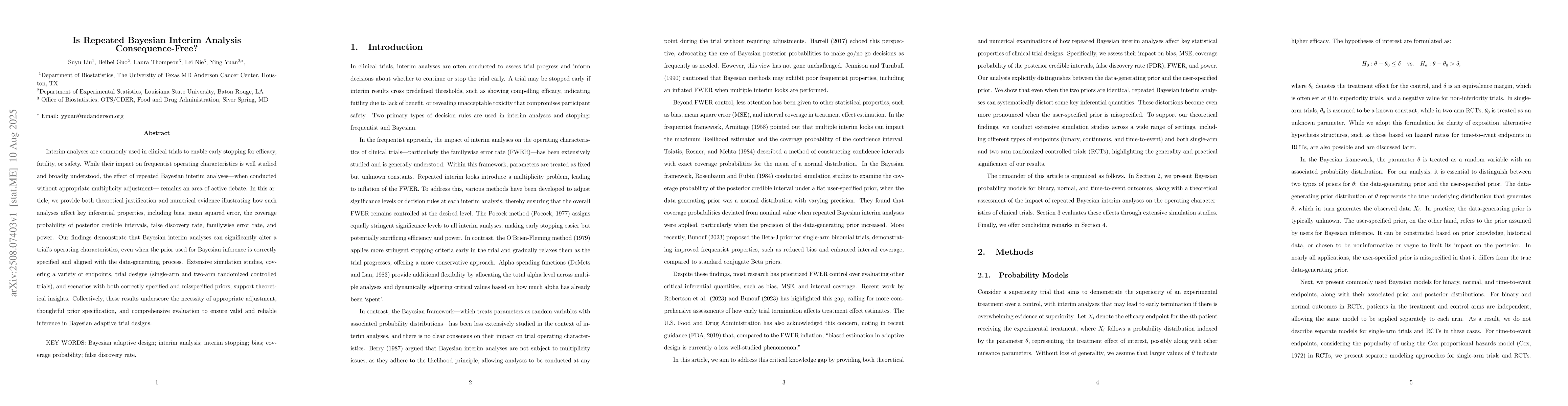 Thumbnail for Is Repeated Bayesian Interim Analysis Consequence-Free?