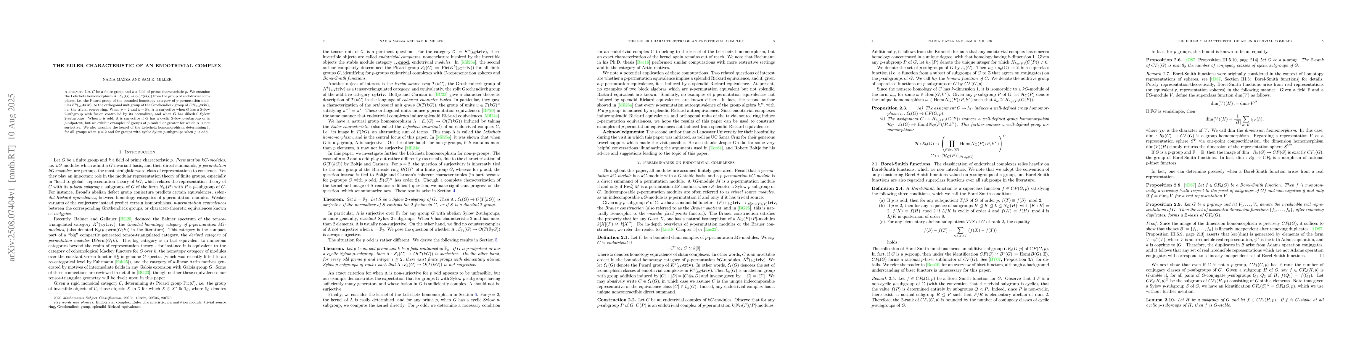 Thumbnail for The Euler characteristic of an endotrivial complex