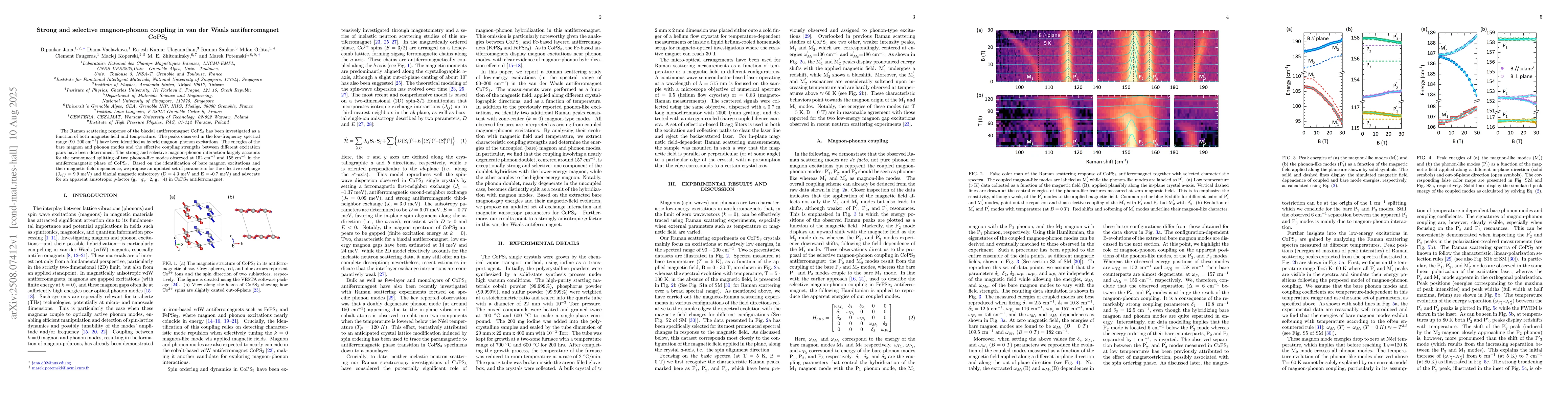 Thumbnail for Strong and selective magnon-phonon coupling in van der Waals
  antiferromagnet CoPS$_3$