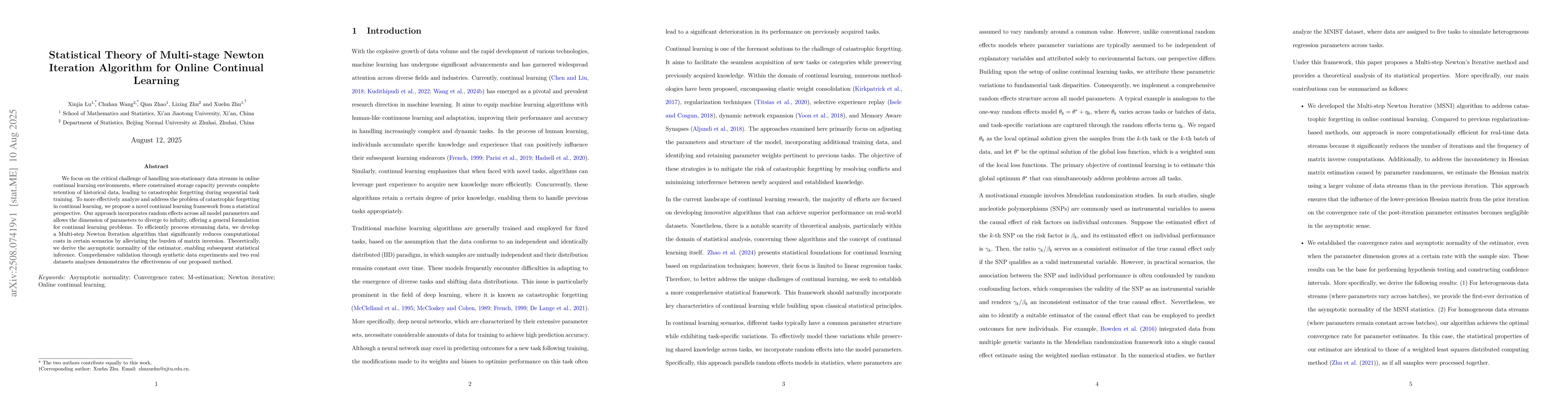 Thumbnail for Statistical Theory of Multi-stage Newton Iteration Algorithm for Online
  Continual Learning