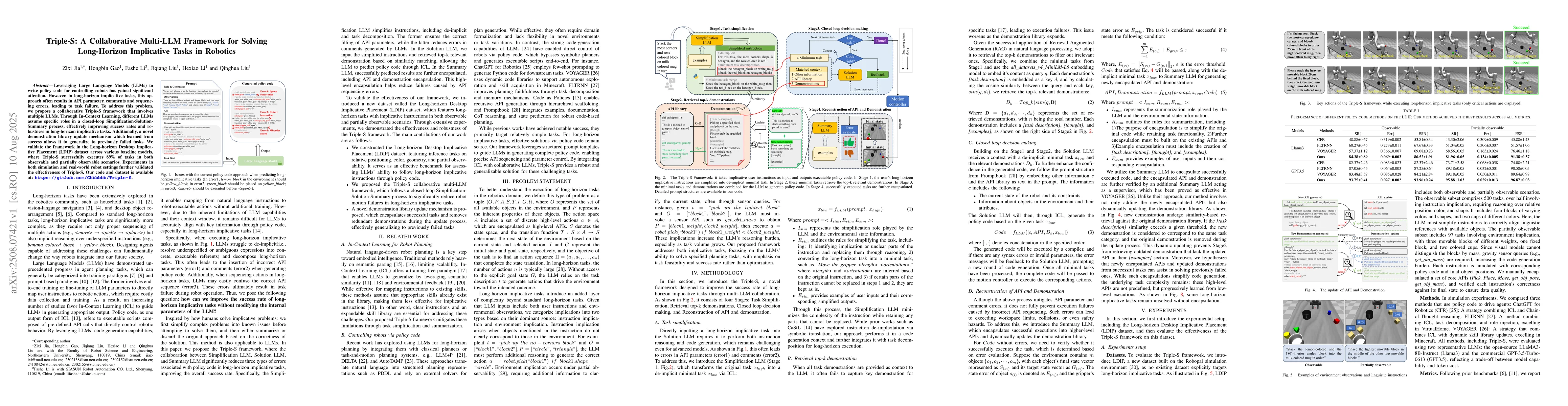 Thumbnail for Triple-S: A Collaborative Multi-LLM Framework for Solving Long-Horizon
  Implicative Tasks in Robotics