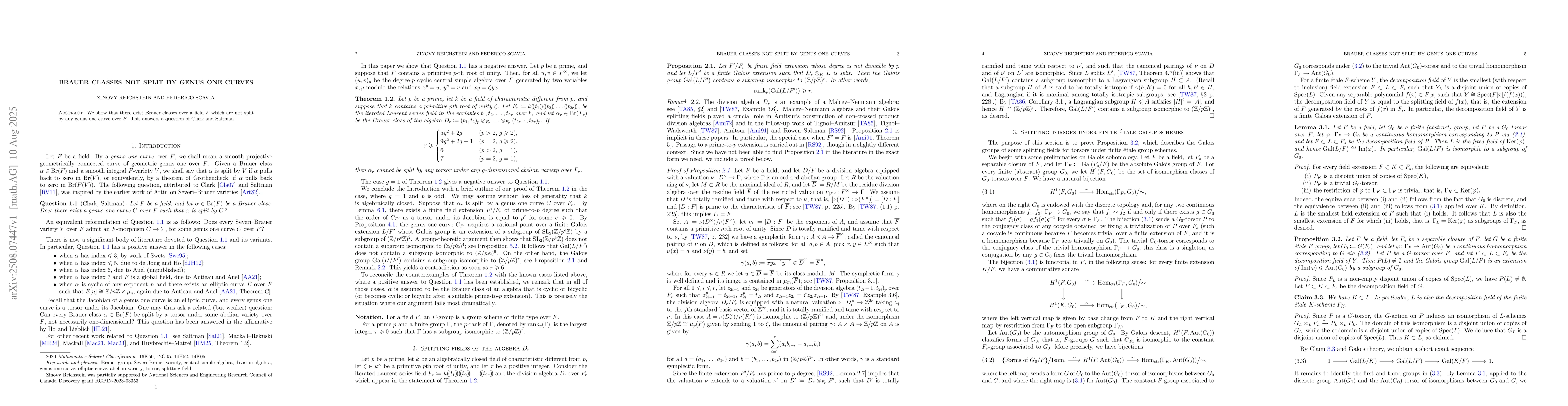 Thumbnail for Brauer classes not split by genus one curves