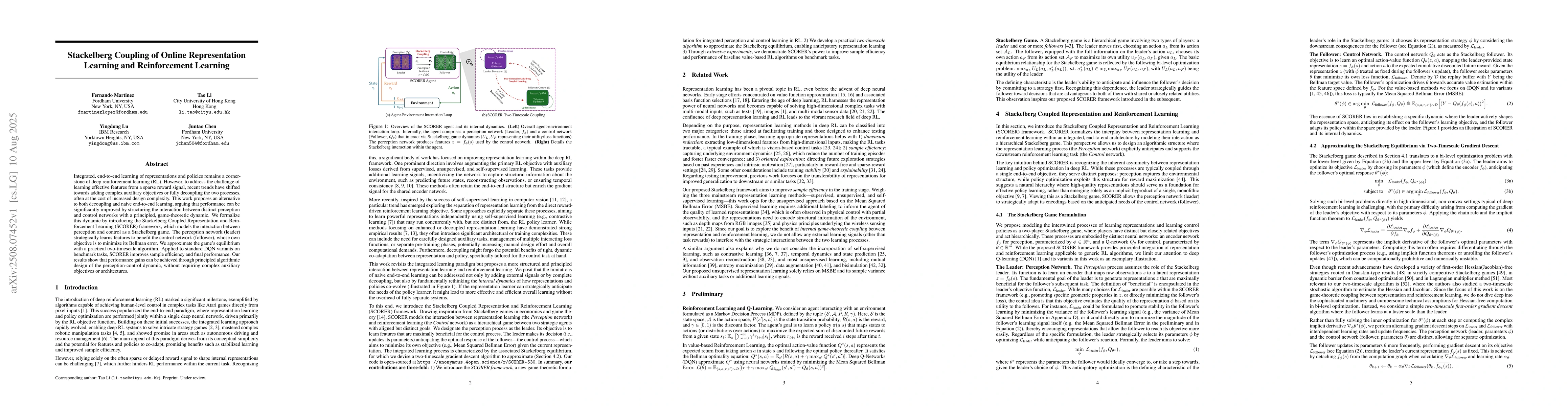 Thumbnail for Stackelberg Coupling of Online Representation Learning and Reinforcement
  Learning