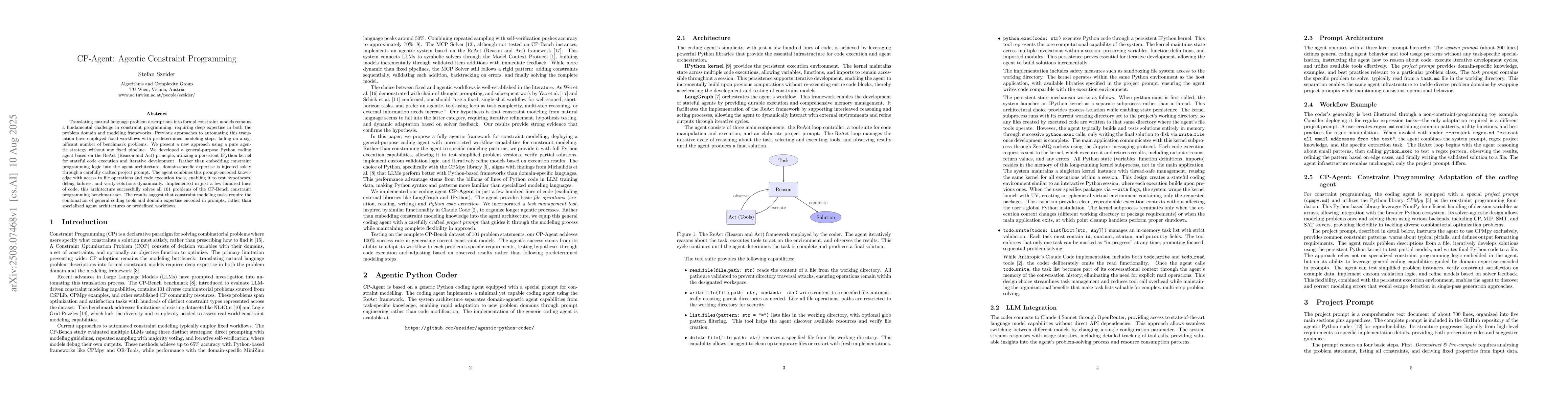 Thumbnail for CP-Agent: Agentic Constraint Programming