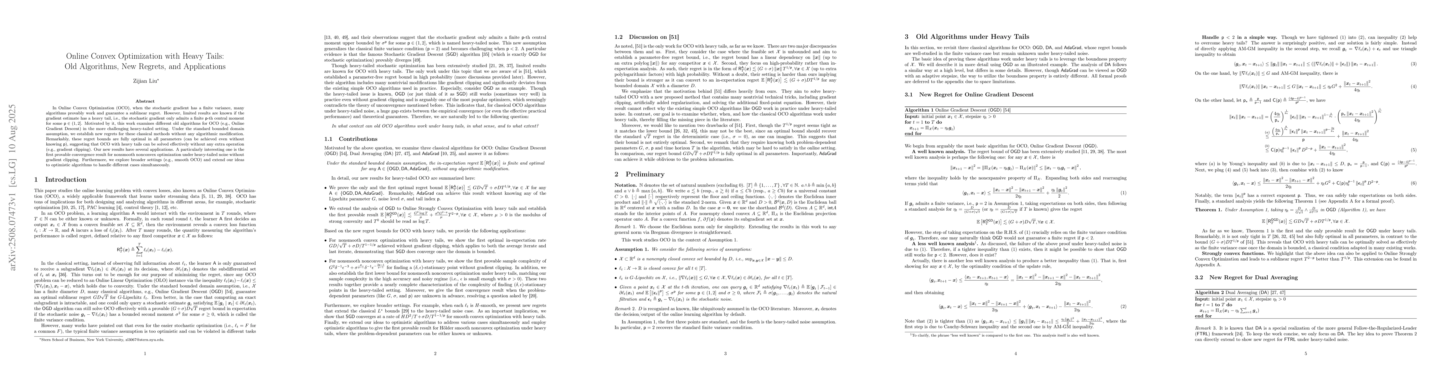 Thumbnail for Online Convex Optimization with Heavy Tails: Old Algorithms, New
  Regrets, and Applications