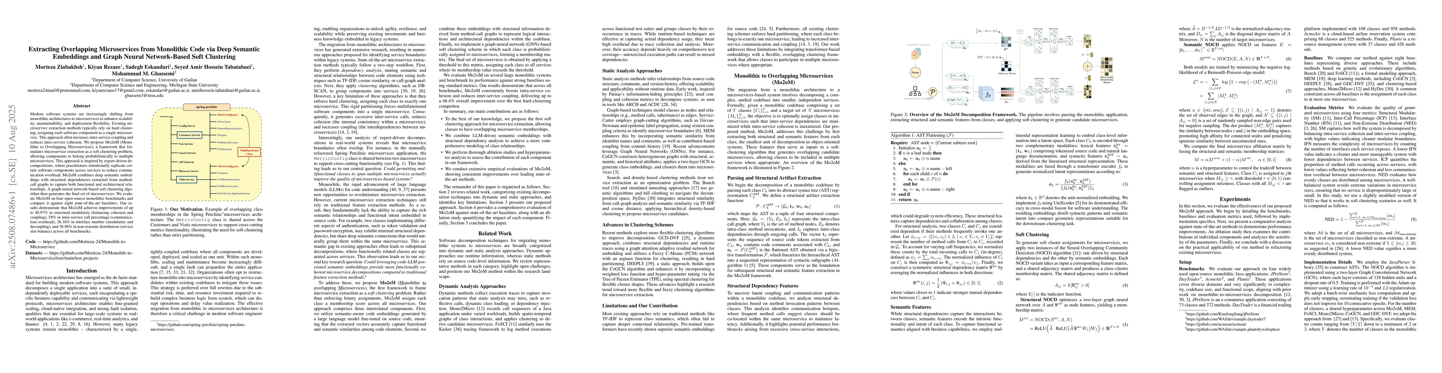 Thumbnail for Extracting Overlapping Microservices from Monolithic Code via Deep
  Semantic Embeddings and Graph Neural Network-Based Soft Clustering