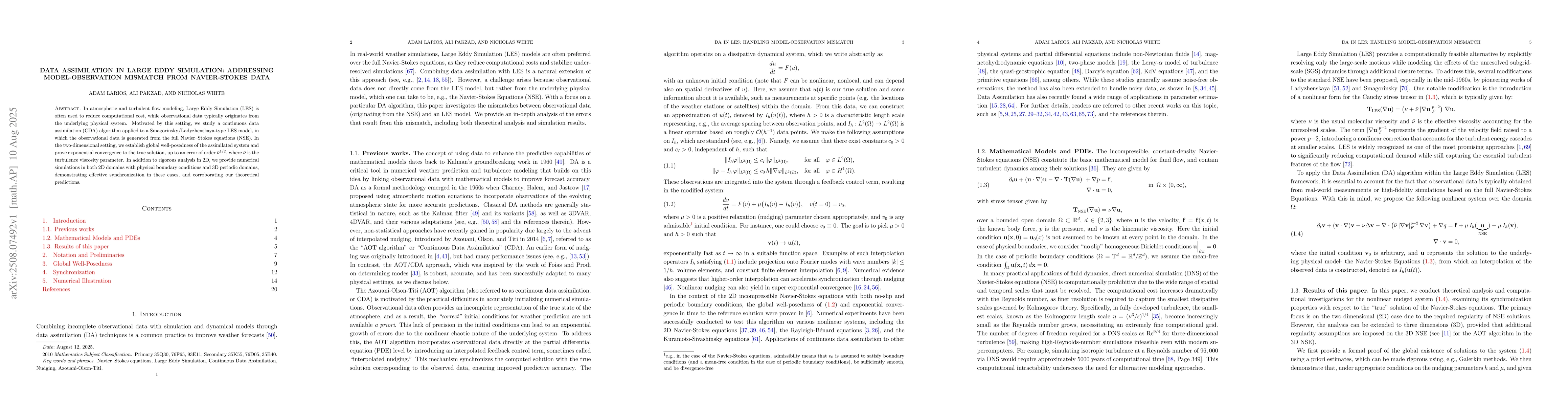 Thumbnail for Data Assimilation in Large Eddy Simulation: Addressing Model-Observation
  Mismatch from Navier-Stokes Data