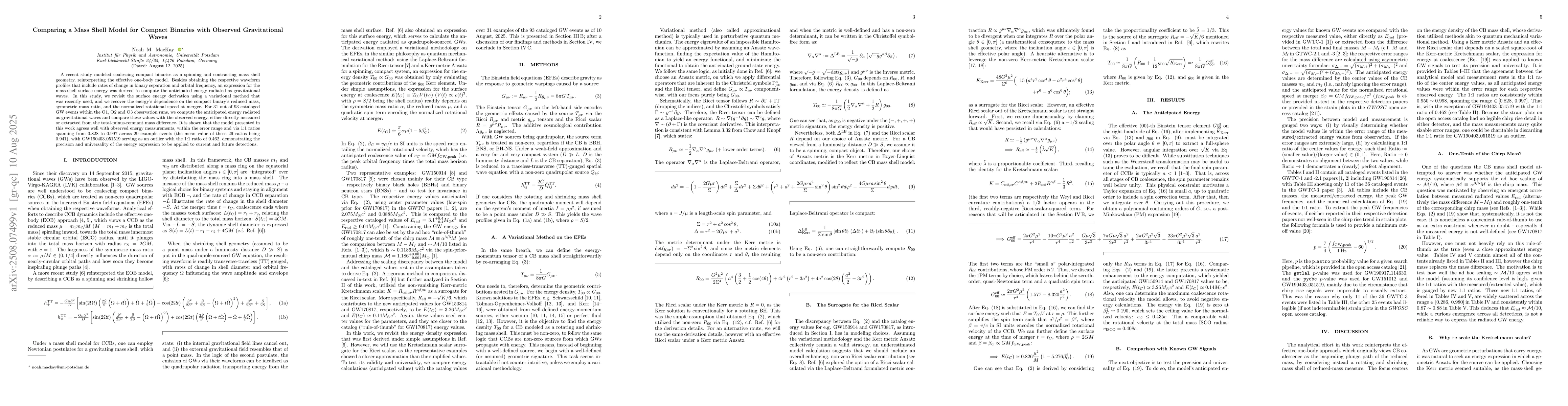 Thumbnail for Comparing a Mass Shell Model for Compact Binaries with Observed
  Gravitational Waves
