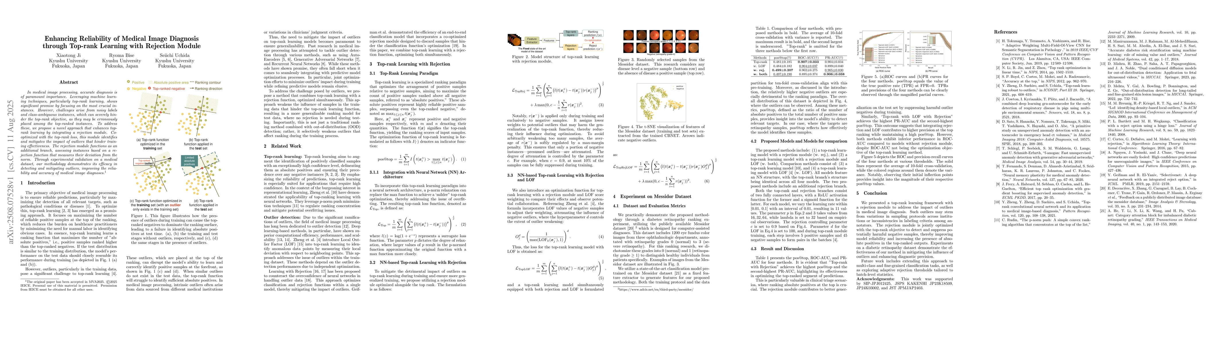 Thumbnail for Enhancing Reliability of Medical Image Diagnosis through Top-rank
  Learning with Rejection Module