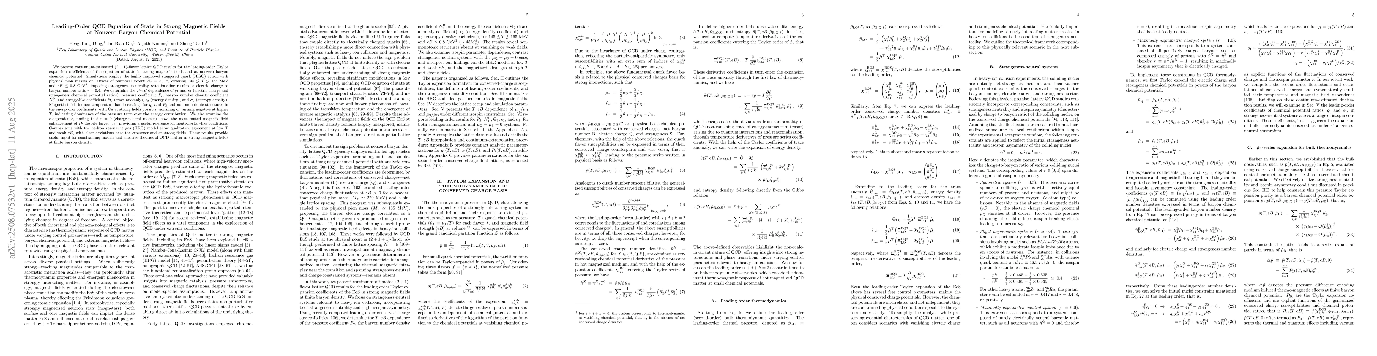 Thumbnail for Leading-Order QCD Equation of State in Strong Magnetic Fields at Nonzero
  Baryon Chemical Potential
