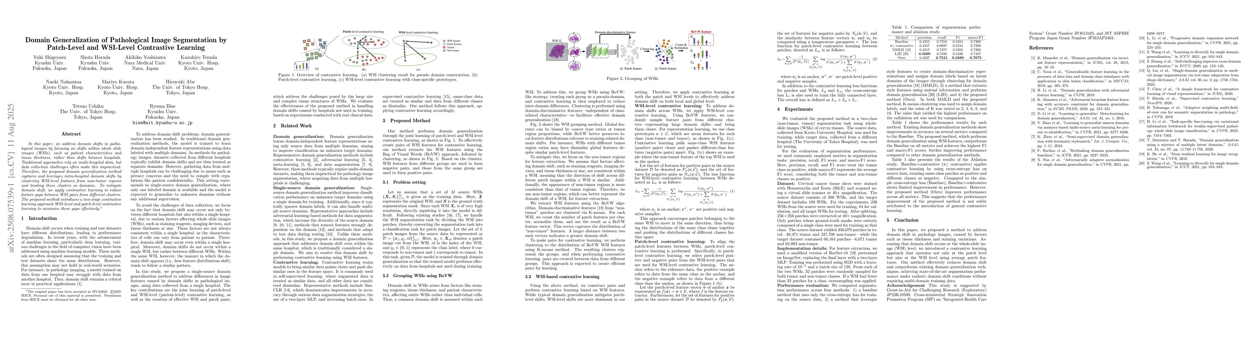 Thumbnail for Domain Generalization of Pathological Image Segmentation by Patch-Level
  and WSI-Level Contrastive Learning