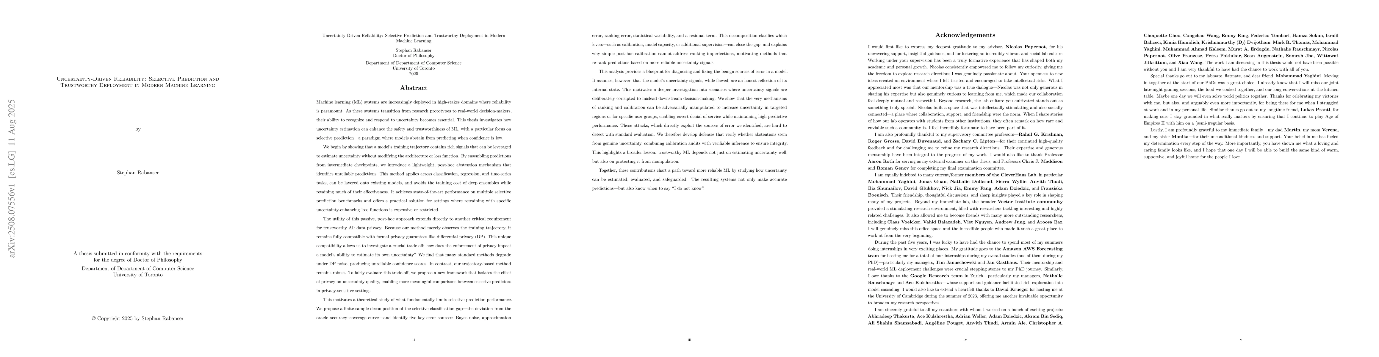 Thumbnail for Uncertainty-Driven Reliability: Selective Prediction and Trustworthy
  Deployment in Modern Machine Learning