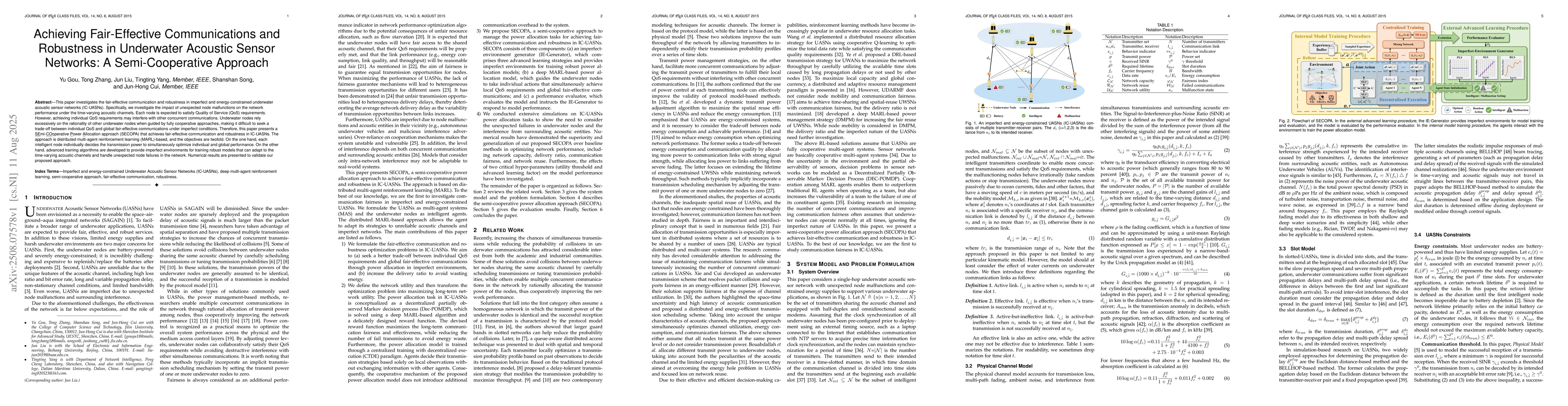 Thumbnail for Achieving Fair-Effective Communications and Robustness in Underwater
  Acoustic Sensor Networks: A Semi-Cooperative Approach