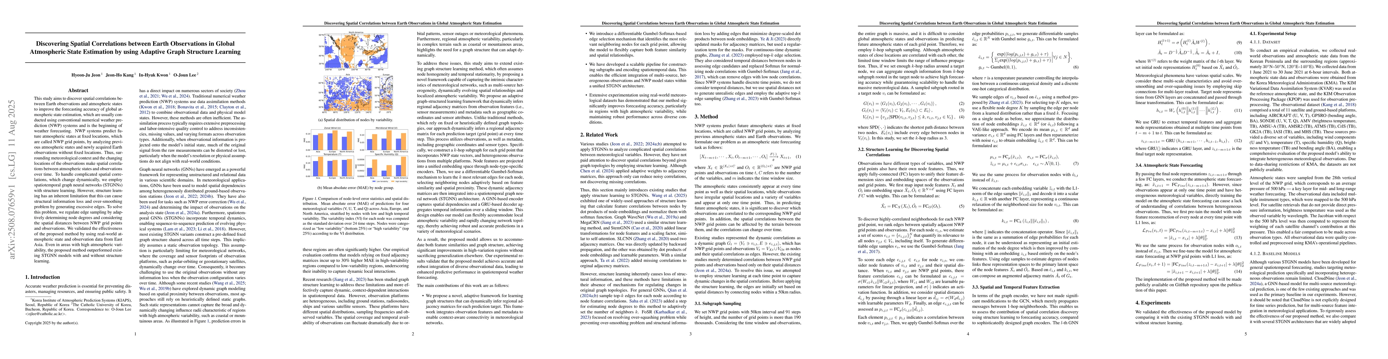 Thumbnail for Discovering Spatial Correlations between Earth Observations in Global
  Atmospheric State Estimation by using Adaptive Graph Structure Learning