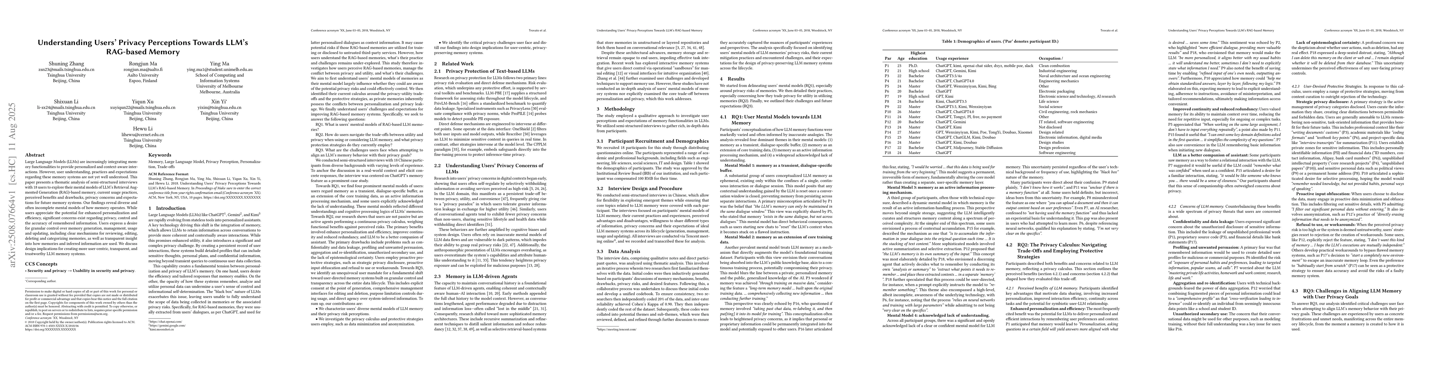 Thumbnail for Understanding Users' Privacy Perceptions Towards LLM's RAG-based Memory