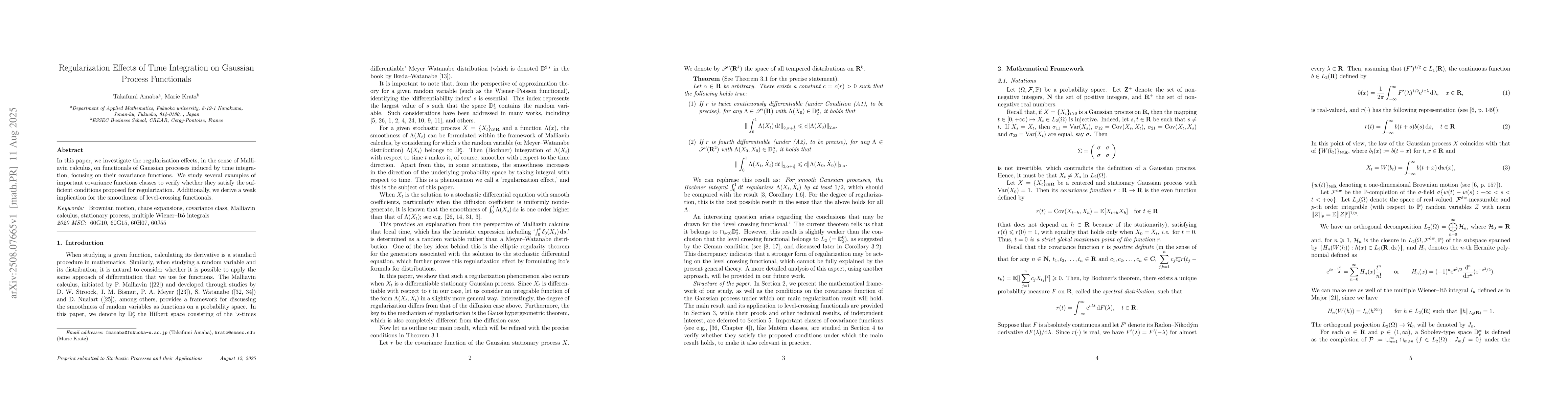 Thumbnail for Regularization Effects of Time Integration on Gaussian Process
  Functionals