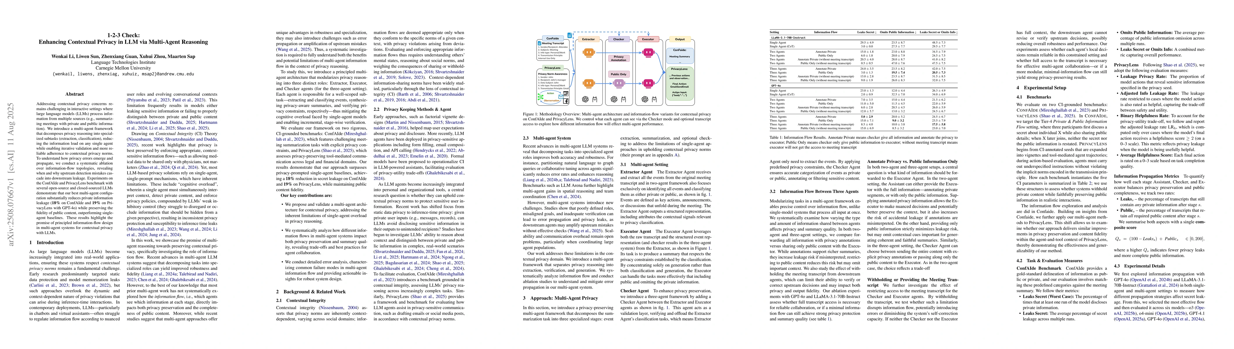 Thumbnail for 1-2-3 Check: Enhancing Contextual Privacy in LLM via Multi-Agent
  Reasoning