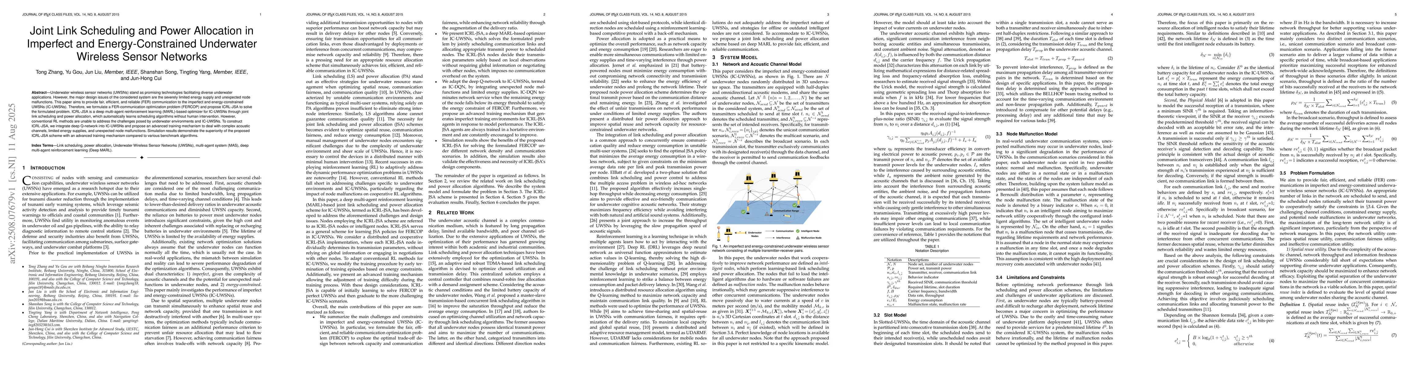 Thumbnail for Joint link scheduling and power allocation in imperfect and
  energy-constrained underwater wireless sensor networks