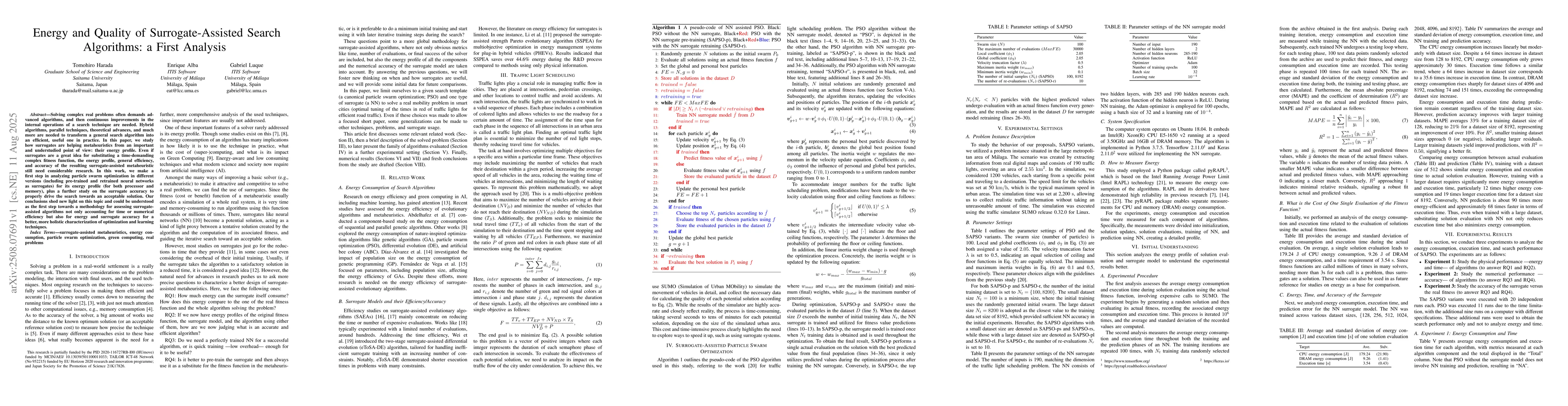 Thumbnail for Energy and Quality of Surrogate-Assisted Search Algorithms: a First
  Analysis