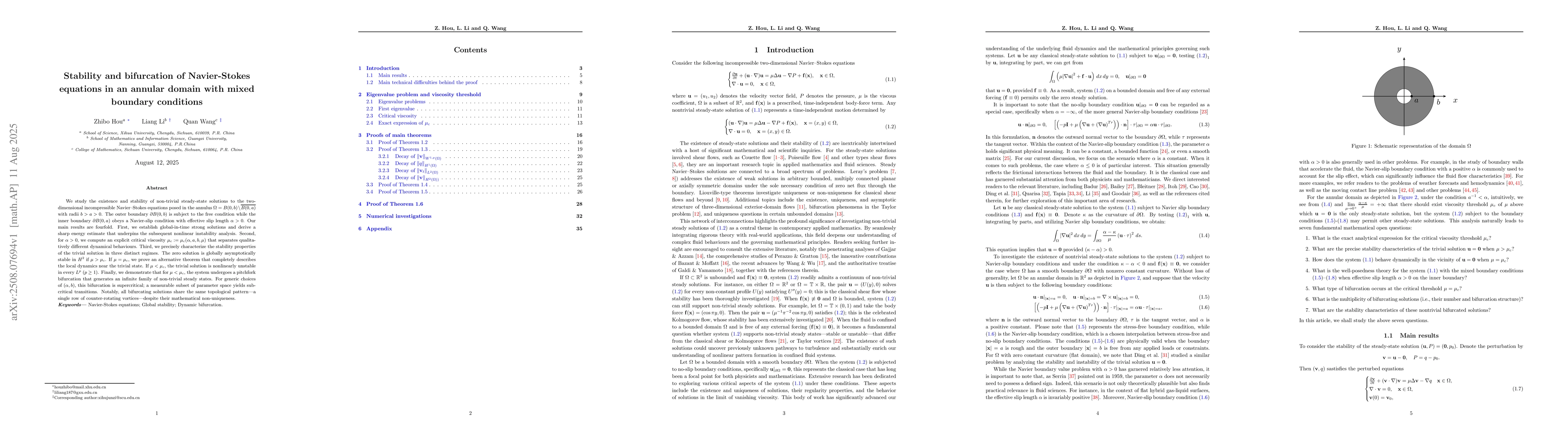 Thumbnail for Stability and bifurcation of Navier-Stokes equations in an annular
  domain with mixed boundary conditions