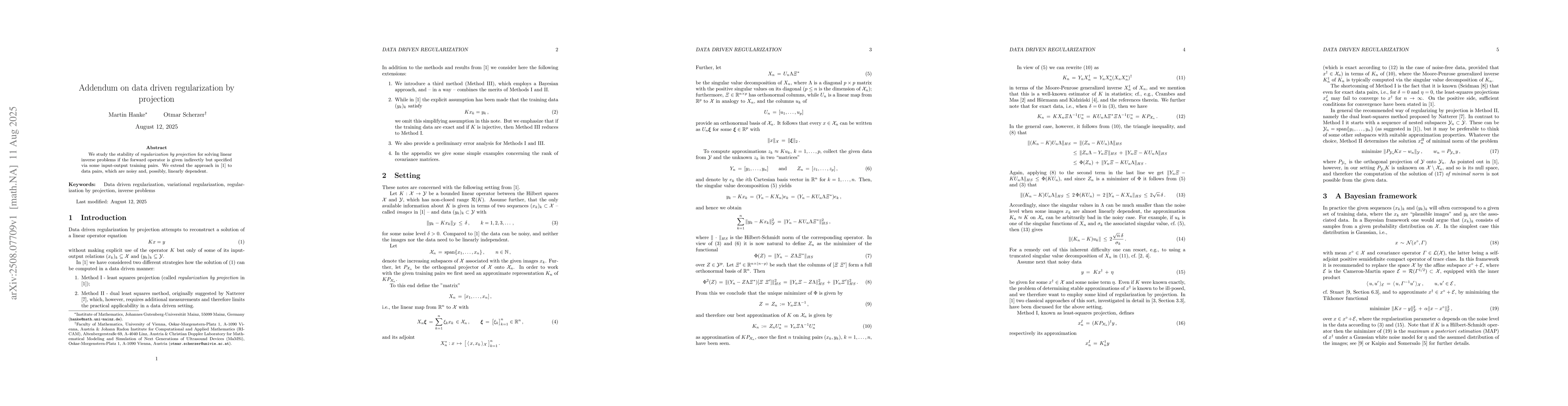 Thumbnail for Addendum on data driven regularization by projection