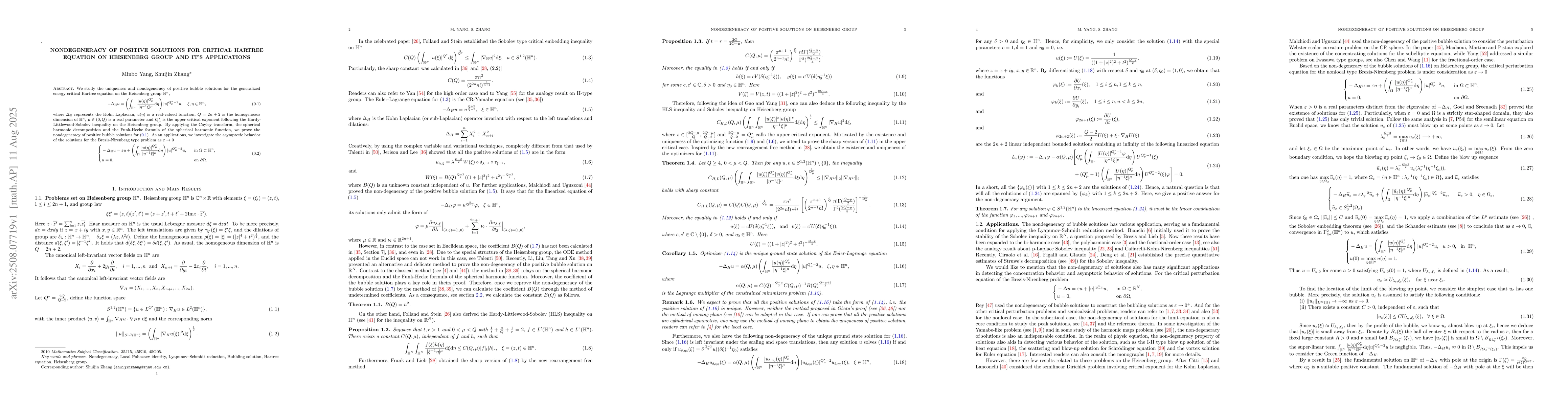 Thumbnail for Nondegeneracy of positive solutions for critical Hartree equation on
  Heisenberg group and it's applications