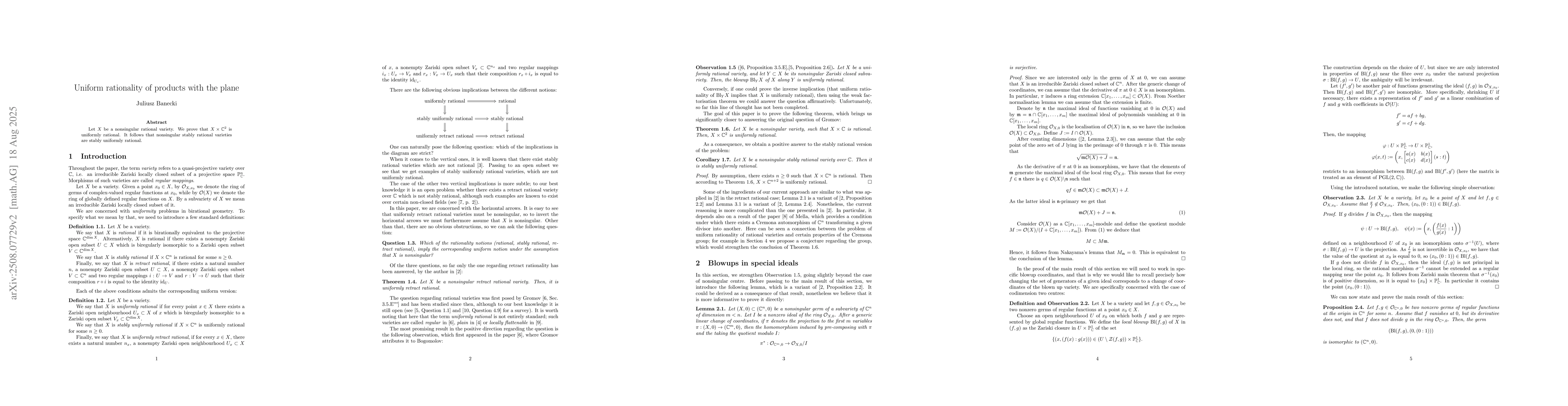 Thumbnail for Uniform rationality of products with the plane