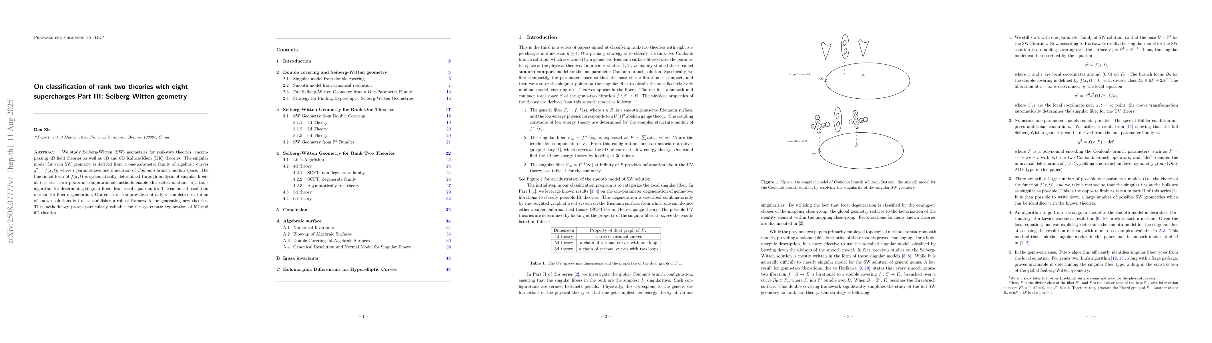 Thumbnail for On classification of rank two theories with eight supercharges Part III:
  Seiberg-Witten geometry