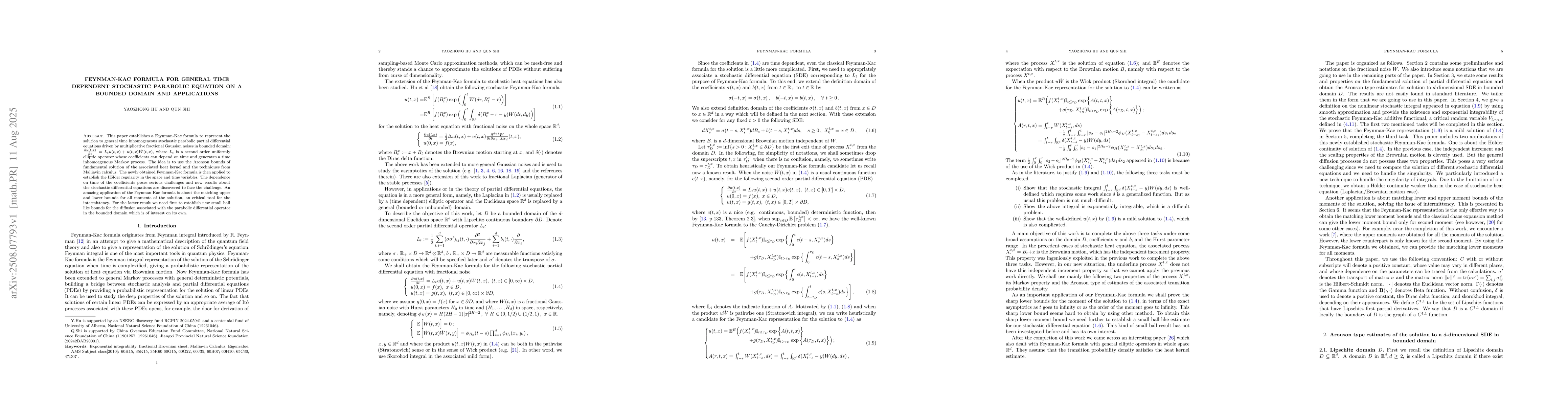 Thumbnail for Feynman-Kac formula gor general time dependent stochastic parabolic
  equation on a bounded domain and applications