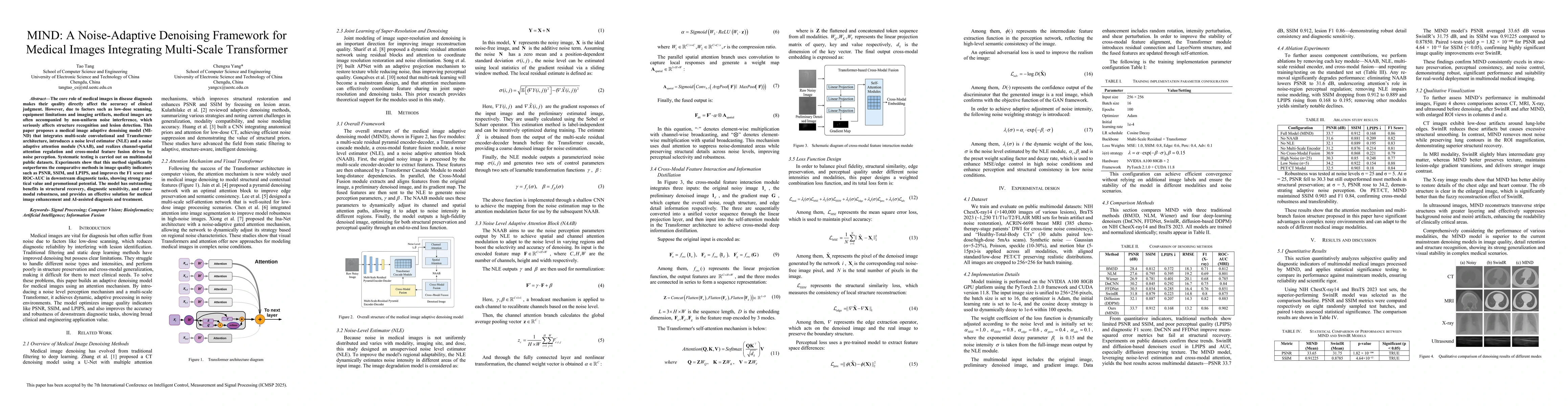 Thumbnail for MIND: A Noise-Adaptive Denoising Framework for Medical Images
  Integrating Multi-Scale Transformer