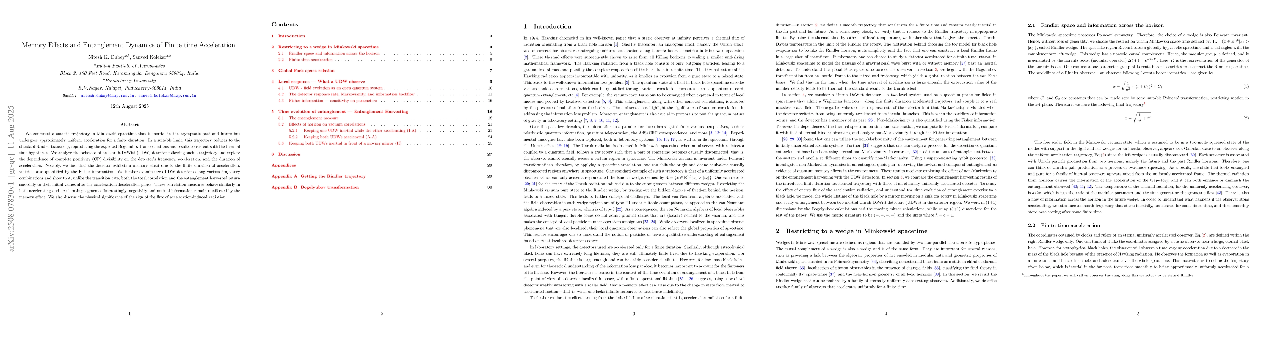 Thumbnail for Memory Effects and Entanglement Dynamics of Finite time Acceleration