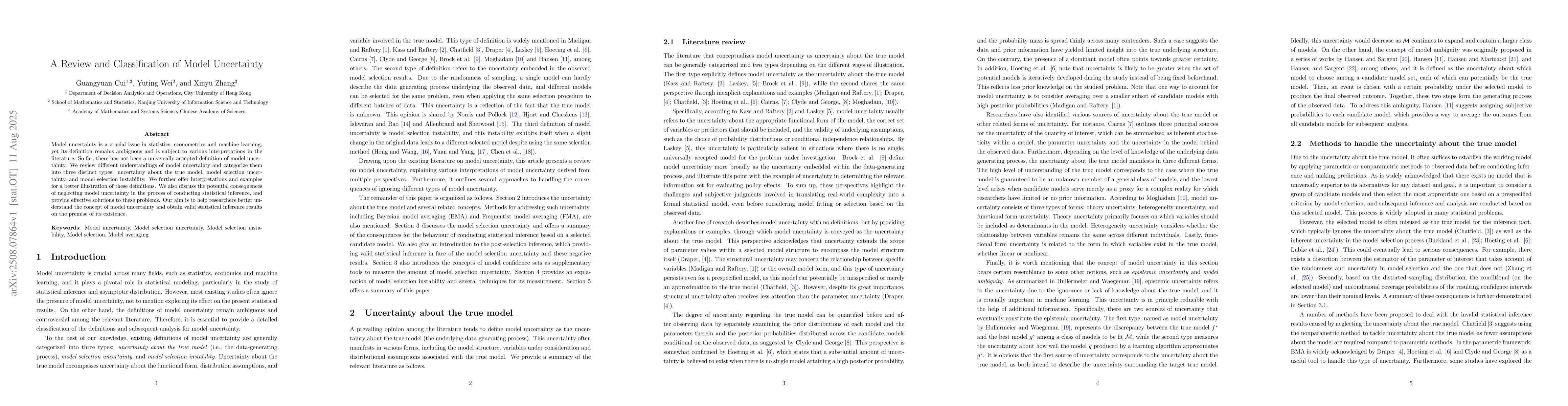 Thumbnail for A Review and Classification of Model Uncertainty