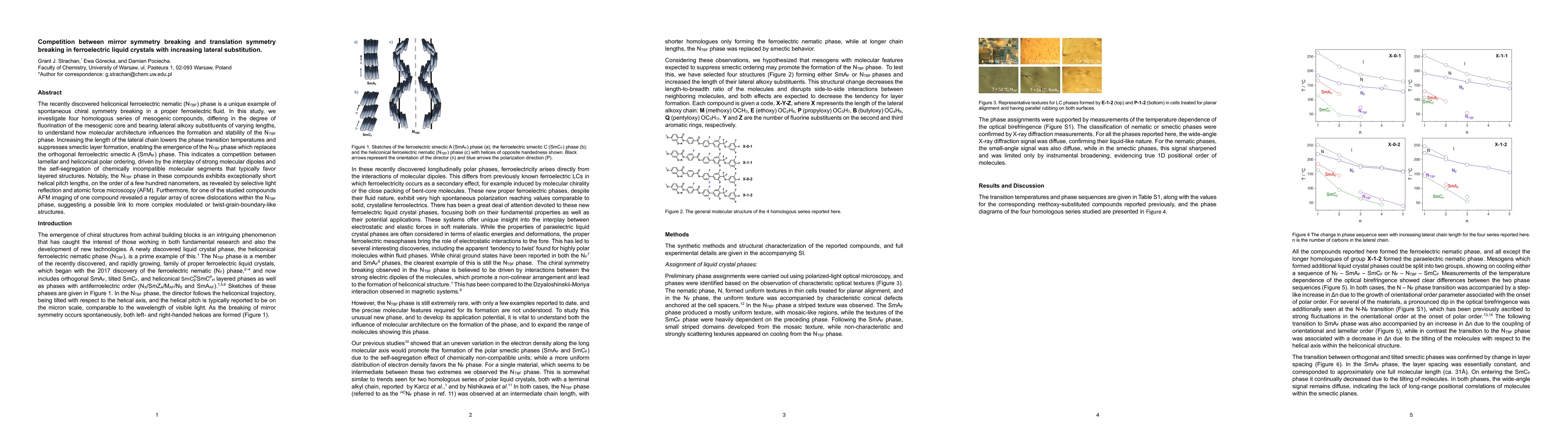 Thumbnail for Competition between mirror symmetry breaking and translation symmetry
  breaking in ferroelectric liquid crystals with increasing lateral
  substitution