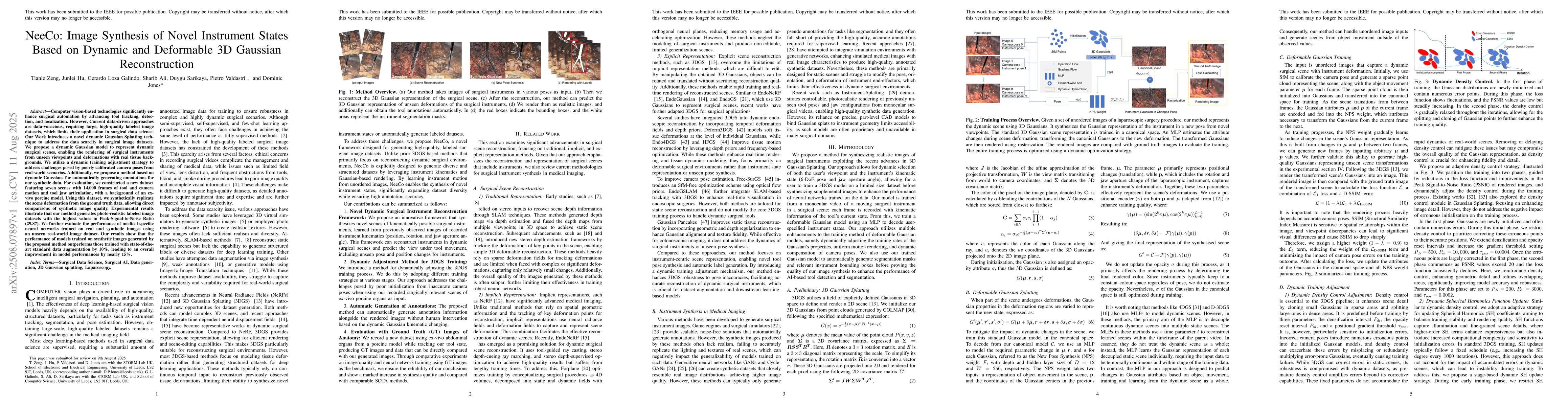 Thumbnail for NeeCo: Image Synthesis of Novel Instrument States Based on Dynamic and
  Deformable 3D Gaussian Reconstruction