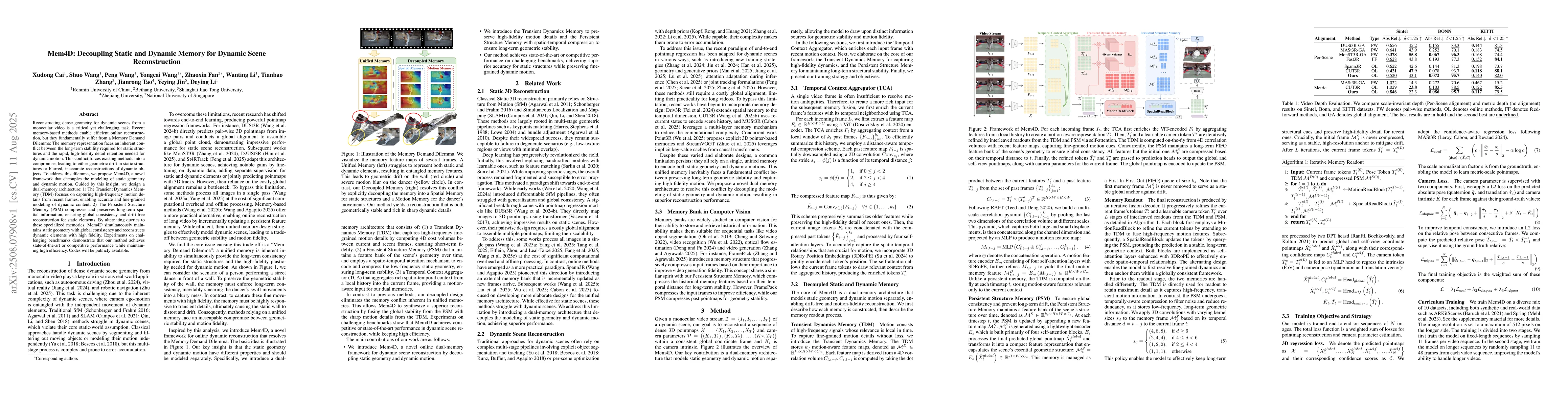 Thumbnail for Mem4D: Decoupling Static and Dynamic Memory for Dynamic Scene
  Reconstruction