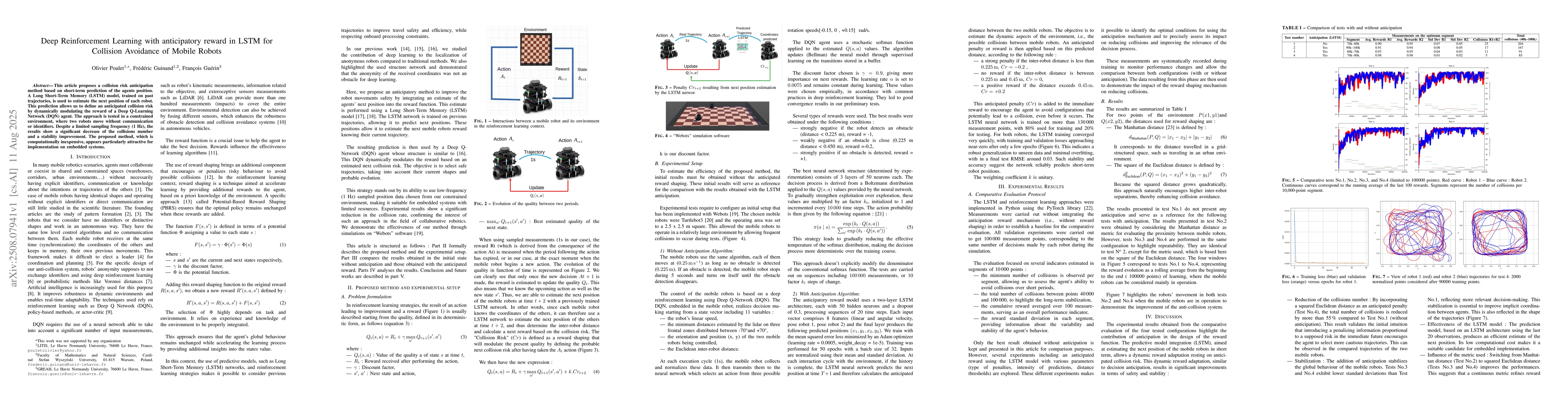 Thumbnail for Deep Reinforcement Learning with anticipatory reward in LSTM for
  Collision Avoidance of Mobile Robots