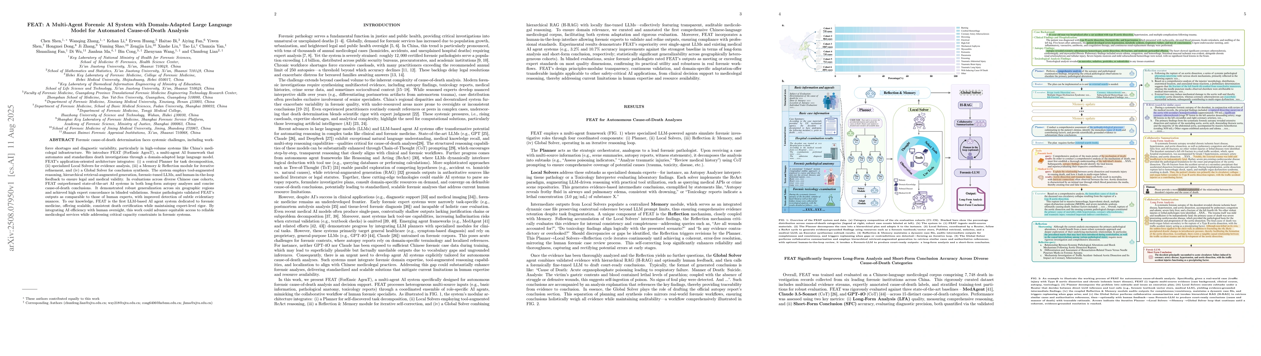 Thumbnail for FEAT: A Multi-Agent Forensic AI System with Domain-Adapted Large
  Language Model for Automated Cause-of-Death Analysis