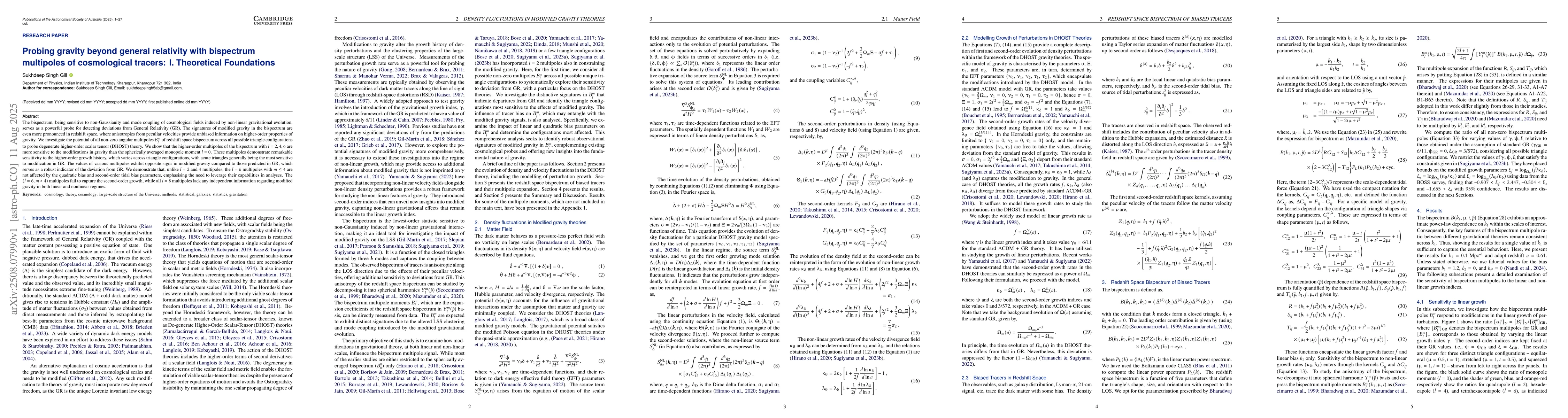 Thumbnail for Probing gravity beyond general relativity with bispectrum multipoles of
  cosmological tracers: I. Theoretical Foundations